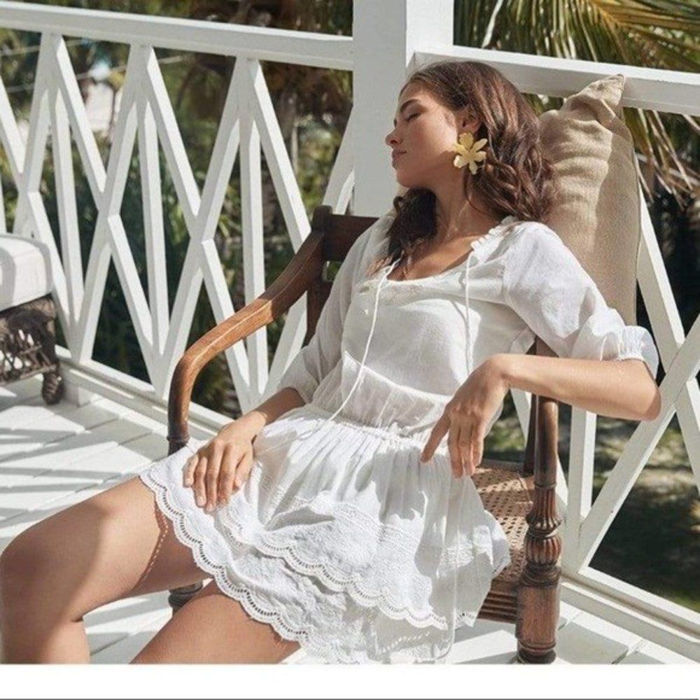 Pilyq Womens Size M/L Water Lily Rebecca Ruffle Dress White